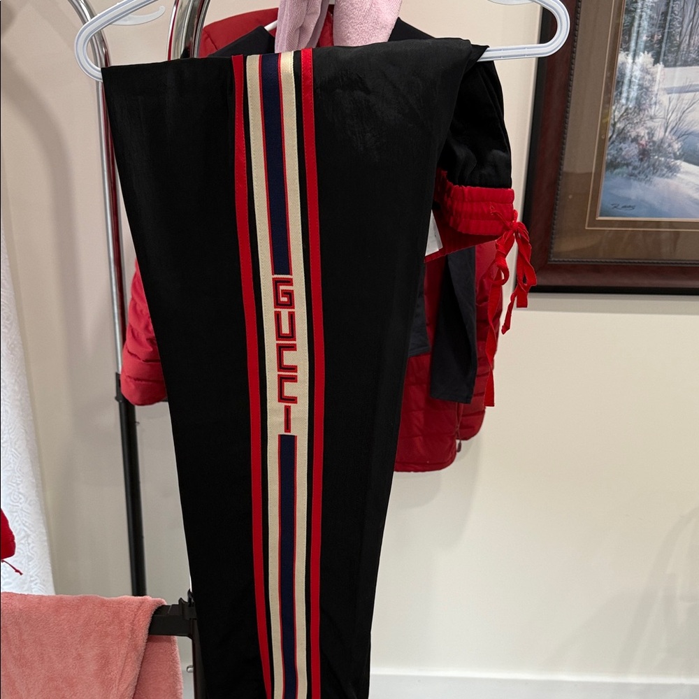 Gucci Black Trousers with Red and White Accents